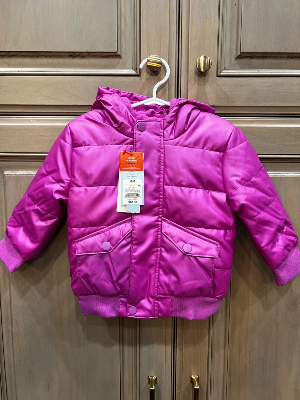 Cat & Jack Bright Fuchsia Hooded Puffer Jacket - 18M